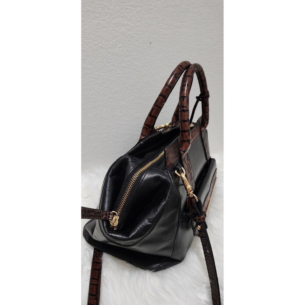 BRAHMIN TUSCAN COLLECTION Black Leather Shoulder Bag Croc Trim Handbag Purse - Picture 4 of 16